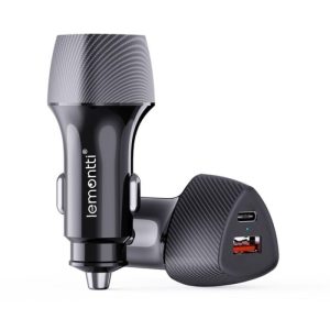 Lemontti Incarcator Auto Super Fast Charge 48W 2 porturi PD Type-C 30W + USB-A QC 3.0 Negru