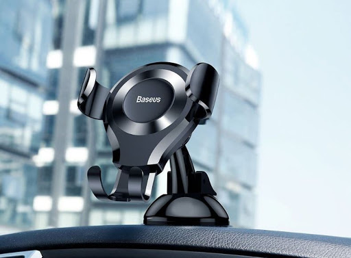 suport auto, suport auto pentru telefon, suport auto cu prindere la ventilatie, suport auto negru, suport auto Baseus, bord masina