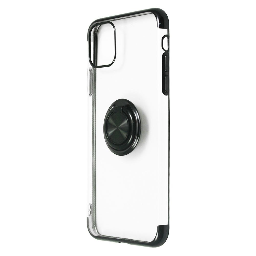 husa Just Must, husa Apple iPhone 11, husa iPhone 11, husa transparenta cu margini negre, husa silicon, husa cu suport tip inel integrat