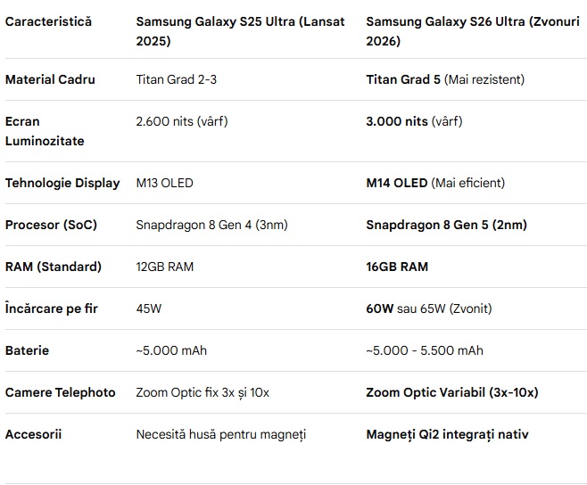 1.2 Evolutia Designului Samsung S26 Ultra vs. S25 Ultra