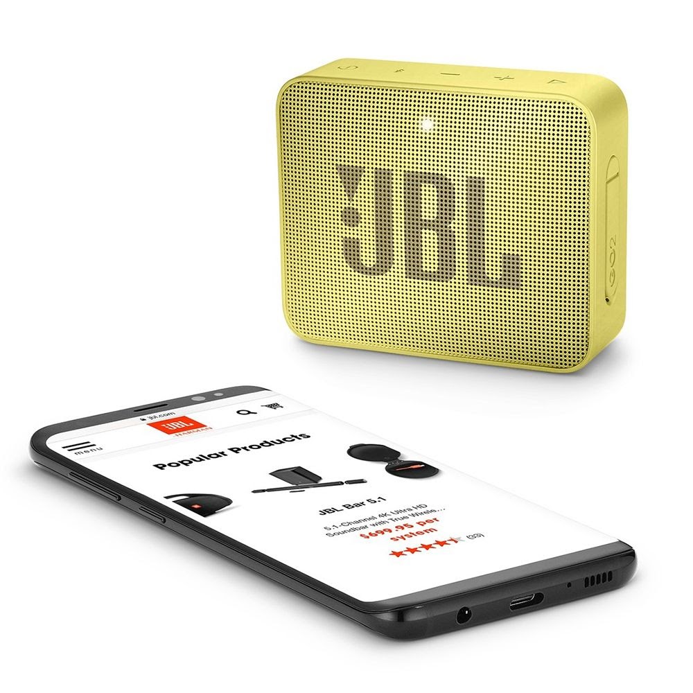 boza portabila JBL, galben, smartphone negru