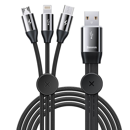 Cablu Baseus USB la MicroUSB, Lightning si Type-C 3 in 1 negru