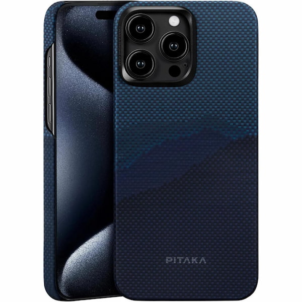 1 cele mai bune huse pentru iPhone 15 Pro - Pitaka Husa MagEZ 4 StarPeak Peste orizont 1500D, Aramida MagSafe iPhone 15 Pro