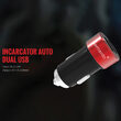 Lemontti Set Incarcator Auto 3.1A 2 porturi USB-A si cablu MicroUSB 1m Negru / Rosu