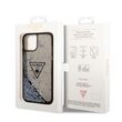 Husa iPhone 14 Guess Liquid Glitter Translucent Triangle Logo Black