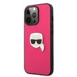 Husa iPhone 13 Pro Karl Lagerfeld Leather Ikonik Karl`s Head Metal Roz