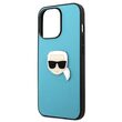 Husa iPhone 13  Karl Lagerfeld Leather Ikonik Karl`s Head Metal Albastru