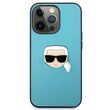 Husa iPhone 13  Karl Lagerfeld Leather Ikonik Karl`s Head Metal Albastru