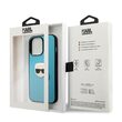 Husa iPhone 13  Karl Lagerfeld Leather Ikonik Karl`s Head Metal Albastru