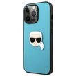 Husa iPhone 13  Karl Lagerfeld Leather Ikonik Karl`s Head Metal Albastru
