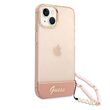 Husa iPhone 14 Plus Guess TPU Camera Outline Translucent Strap Pink