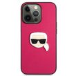 Husa iPhone 13 Pro Karl Lagerfeld Leather Ikonik Karl`s Head Metal Roz