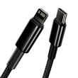 Cablu Type-C la Lightning Baseus Tungsten Gold Fast Charging PD 20W Black (1m, impletitura nylon)