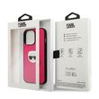 Husa iPhone 13 Pro Karl Lagerfeld Leather Ikonik Karl`s Head Metal Roz