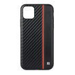 Husa iPhone 11 Pro Meleovo Carbon Black & Red (placuta metalica integrata)