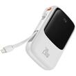 Baseus Acumulator extern Q Pow Digital Display Incarcare Rapida, QC/PD, 10000mAh, 20W, cablu integrat Lightning, Alb