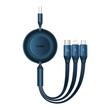 Baseus Cablu Bright Mirror 2 Retractabil 3 in 1 USB la MicroUSB, Lightning si Type-C, Fast Charging, 66W, 1.1 m Albastru