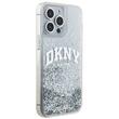 DKNY Husa Liquid Glitter Big Logo iPhone 15 Pro Alb