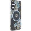 Guess Husa Glitter Flowers Triangle Buttons MagSafe Samsung Galaxy S25 Negru