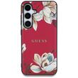 Guess Husa Grained Printed Flower Pattern MagSafe Samsung Galaxy S25 Fuchsia