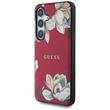 Guess Husa Grained Printed Flower Pattern MagSafe Samsung Galaxy S25 Fuchsia
