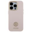 Guess Husa Liquid Silicone 4G Strass Metal Logo iPhone 15 Pro Roz