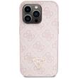 Guess Husa PU 4G Strass Triangle Metal Logo cu curea Crossbody iPhone 15 Pro Roz