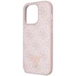 Guess Husa PU 4G Strass Triangle Metal Logo cu curea Crossbody iPhone 15 Pro Roz