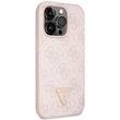 Guess Husa PU 4G Strass Triangle Metal Logo cu curea Crossbody iPhone 15 Pro Roz
