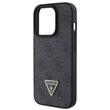 Guess Husa PU 4G Strass Triangle Metal Logo iPhone 15 Pro Negru