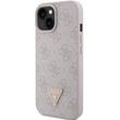 Guess Husa PU 4G Strass Triangle Metal Logo iPhone 15 Roz