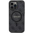 Guess Husa PU Leather 4G Colored Ring MagSafe iPhone 15 Pro Max Negru