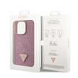 Guess Husa Rhinestones Triangle Metal Logo iPhone 15 Pro Roz