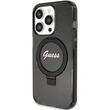 Guess Husa Ring Stand Glitter MagSafe iPhone 15 Pro Negru