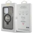 Guess Husa Ring Stand Glitter MagSafe iPhone 15 Pro Negru