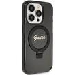Guess Husa Ring Stand Glitter MagSafe iPhone 15 Pro Negru