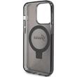Guess Husa Ring Stand Glitter MagSafe iPhone 15 Pro Negru