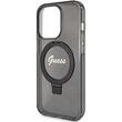 Guess Husa Ring Stand Glitter MagSafe iPhone 15 Pro Negru