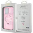 Guess Husa Ring Stand Glitter MagSafe iPhone 15 Pro Roz
