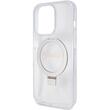 Guess Husa Ring Stand Glitter MagSafe iPhone 15 Pro Transparent