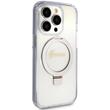 Guess Husa Ring Stand Glitter MagSafe iPhone 15 Pro Transparent