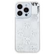 DKNY Husa Liquid Glitter Multilogo iPhone 15 Pro Alb