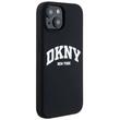 DKNY Husa Liquid Silicone White Printed Logo MagSafe iPhone 15 / 14 / 13 Negru