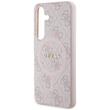 Guess Husa 4G Leather Metal Logo MagSafe Samsung Galaxy S24 Roz