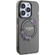 Guess Husa Flowers Ring Logo Glossy MagSafe iPhone 15 Pro Negru