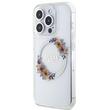 Guess Husa Flowers Ring Logo Glossy MagSafe iPhone 15 Pro Transparent