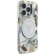 Guess Husa Glitter Flowers Triangle Buttons MagSafe iPhone 16 Pro Max Alb