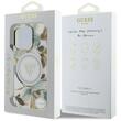 Guess Husa Glitter Flowers Triangle Buttons MagSafe iPhone 16 Pro Max Alb