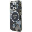 Guess Husa Glitter Flowers Triangle Buttons MagSafe iPhone 16 Pro Max Negru