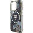 Guess Husa Glitter Flowers Triangle Buttons MagSafe iPhone 16 Pro Negru